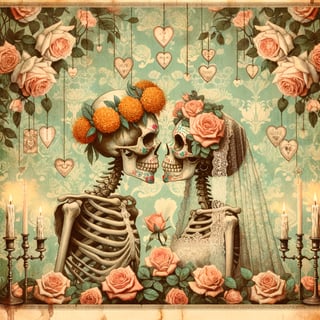 Romantic Skeletons with Floral Background