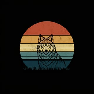 Wolf Silhouette Retro Sunset Image