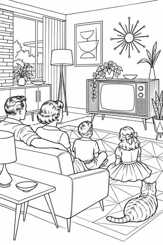 Mid-Century Modern Living Room Coloring Page
