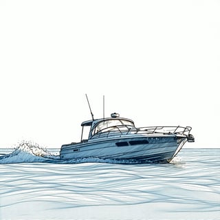 Minimalist Motor Boat Line Drawing