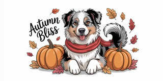Cheerful Australian Shepherd with Pumpkins
