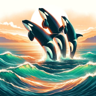 Orcas Breaching in Tropical Waters