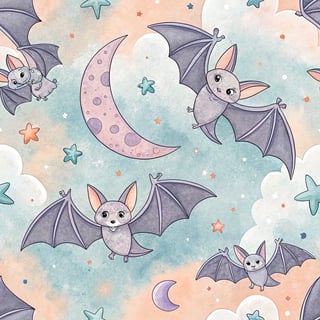 Chibi Bats Among Pastel Stars