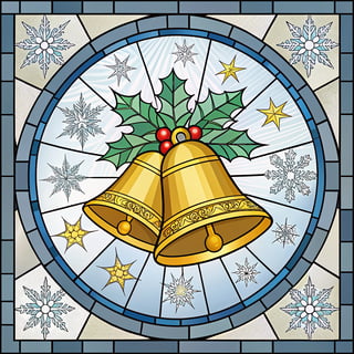 Winter Stained Glass Golden Bells