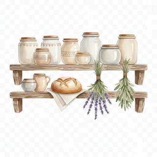 Watercolor Rustic Kitchen Shelf