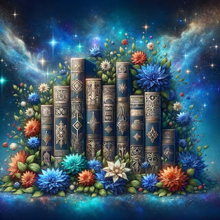 Gothic Books with Cosmic Floral Background