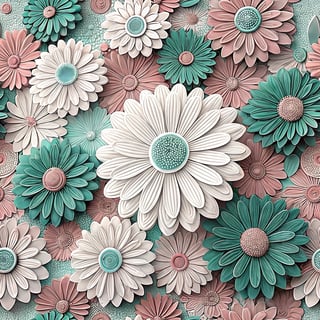 3D Pink and Teal Daisies Art
