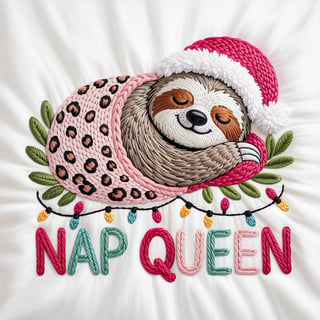 Cute Christmas Sloth Embroidery Design