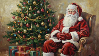 Impasto Oil Painting of Santa Claus