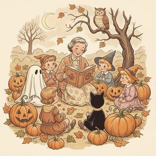 1940s Vintage Children Halloween Illustration