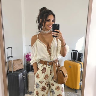 Boho-Western Chic Woman Mirror Selfie
