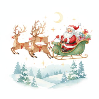 Watercolor Santa and Reindeer Clipart