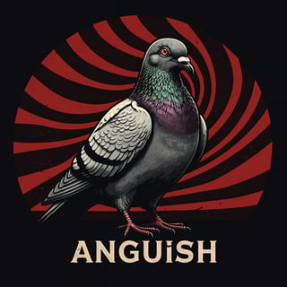 Dramatic Pigeon in Woodcut Style