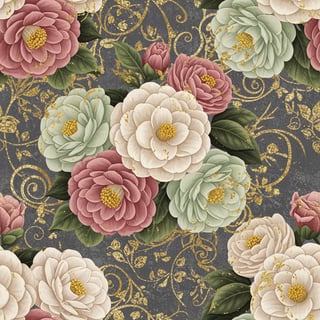 Vintage Floral Pattern with Camellias