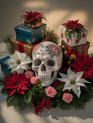 Gothic Christmas Skull Still Life