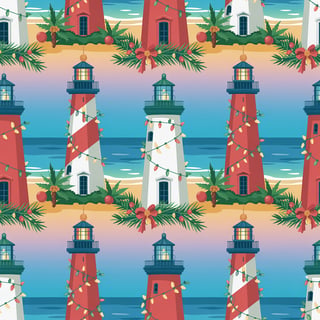 Florida Lighthouses Christmas Pattern