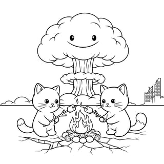 Cute Kittens Camping Coloring Page
