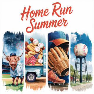 Watercolor Baseball Summer Collage