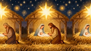 Nativity Scene Illustration with Bethlehem Star