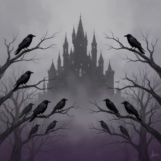 Gothic Castle Silhouette with Crows