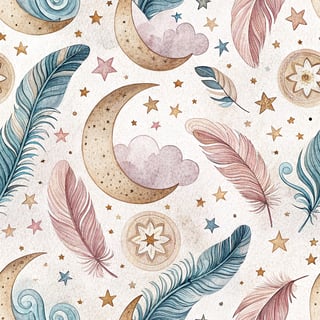Watercolor Boho Crescent Moon Pattern
