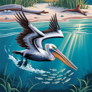 Pelican Diving Seamless Pattern