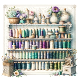 Retro Watercolor Antique Thread Spools