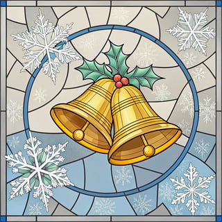 Winter Stained Glass Golden Bells