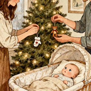 Cozy Family Christmas Tree Scene