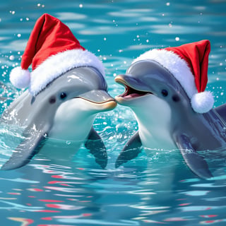 Dolphins Wearing Santa Hats