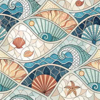 Stained Glass Seashells and Waves