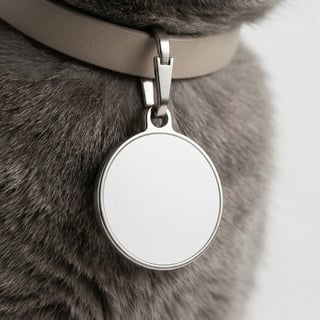 White Metal Pet Tag on Cat Collar
