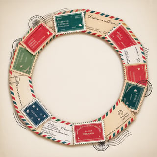 Antique Airmail Vintage Collage Wreath