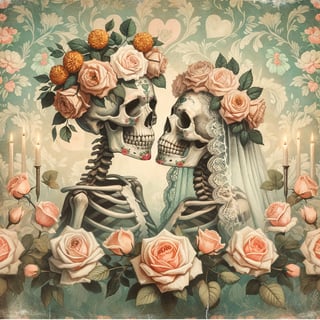 Romantic Skeletons with Floral Background