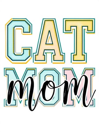 Pastel 'CAT MOM' Varsity Typography