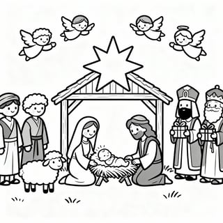 Nativity Scene Coloring Page