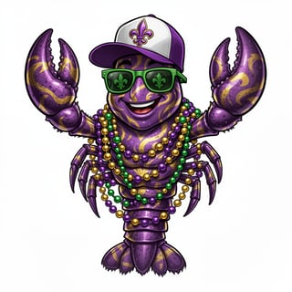 Vivid Mardi Gras Crawfish Illustration