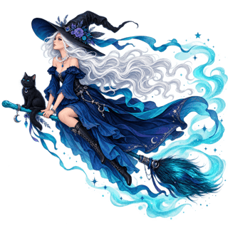 Witch on Broomstick — Turquoise Digital Art