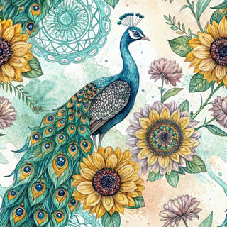 Vibrant Boho Peacock with Sunflowers