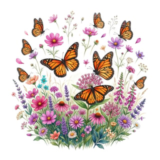 Vintage Monarch Butterfly Meadow