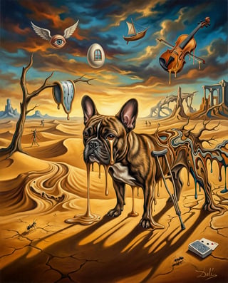 Surreal French Bulldog in Dreamlike Desert