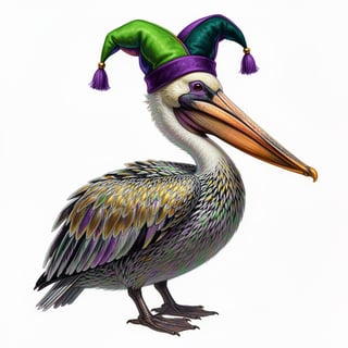 Vivid Pelican with Jester Hat Illustration