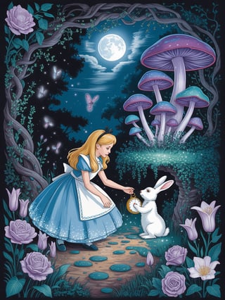 Moonlit Alice in Wonderland Scene