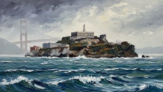 Impasto Oil Painting of Alcatraz Island