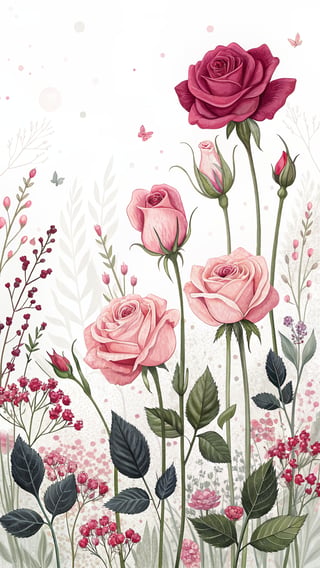 Vivid Rose and Bud Illustration