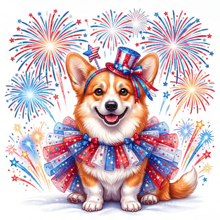 Corgi in Tutu with Fireworks