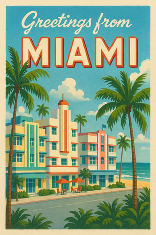 Miami Tropical Art Deco Postcard