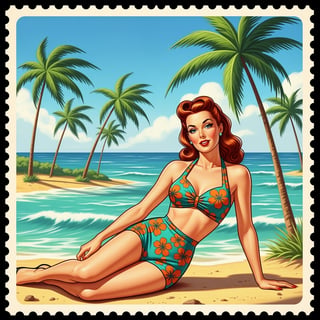Vintage Pinup Beach Print