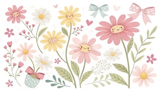Kawaii Floral Clipart Set