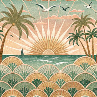 Art-Deco Sunburst Gold Waves